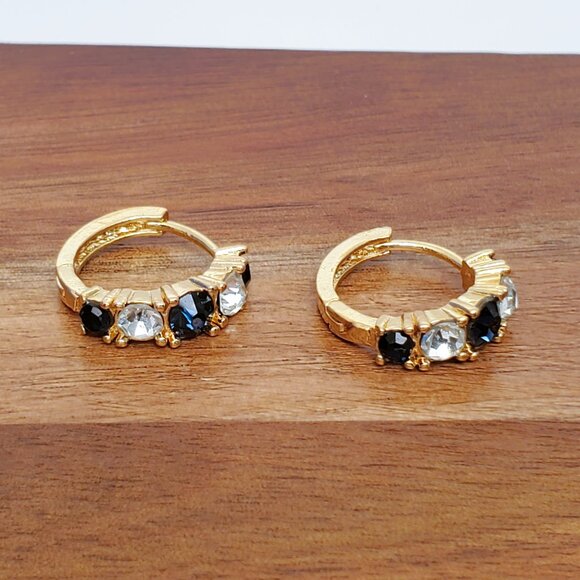 14K Gold Womens 2ct Blue Sapphire Gemstone 1ct Diamond Small Hoop Earrings NEW